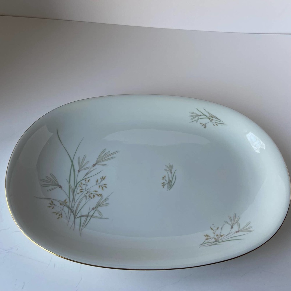 Kpm Platter Kriste Germany Pattern 606 White Gold Trim Yellow Gray Wheat 14"